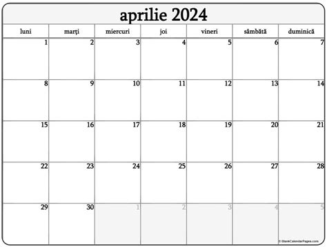 calendar luna aprilie 2024